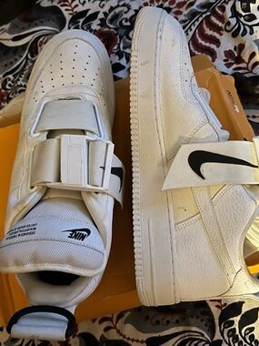 Nike Air Force One Utility Off White Strap Low-Top Sneakers with Black Swoosh